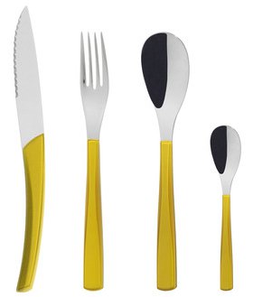menagere 24 pieces en inox et manche couleur quartz