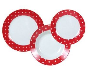 service de table rouge a pois blanc