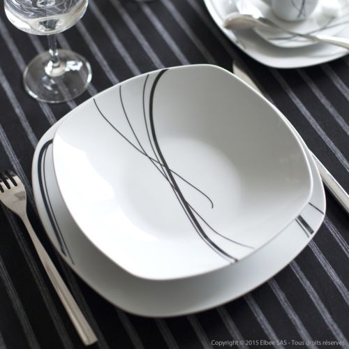 service de table 30 pieces en porcelaine zig zag