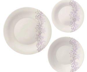 service de table 19 pieces en opal verre - blanc parme